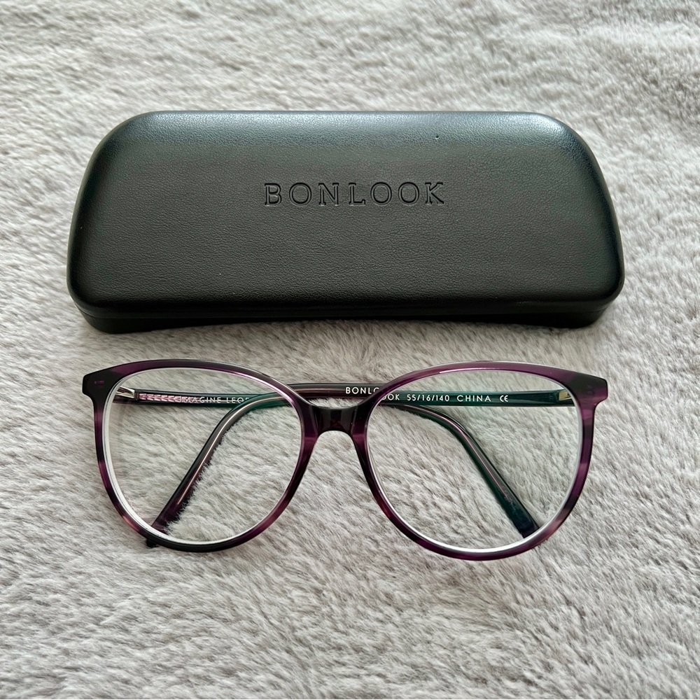 BonLook eyeglass frames purple leopard